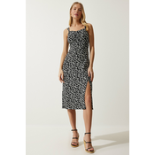 Happiness Istanbul Womens Black and White Double Strappy Patterned Knitted Dress