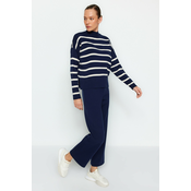 Trendyol Navy Blue Striped Knitwear Trousers Bottom-Top Set
