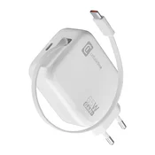 CellularLine Hišni polnilec navijalni GAN USB-C 65W, bel, (5000091238)