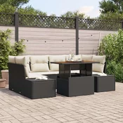vidaXL vidaXL vrtni sofa set Set 7 Bež in črn Ratan, Tkanina 7-delni vrtni set, (22064947)