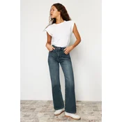 Trendyol Dark Blue Faded Effect Vintage High Waist Wide Leg Jeans