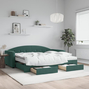 Greatstore Izvlečna dnevna postelja s predali temno zelena 90x200 cm žamet