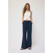Stradivarius Ravne Hlace S Efektom Lana Dark Blue L