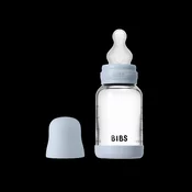 BIBS - Otroška steklena steklenička 120 ml, silikon - Baby Blue (počasni pretok)