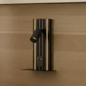 Lucande LED stenska svetilka Tiron, višina 35 cm, hrast, USB - Dnevna soba/jedilnica - Sodobni - Les temen, črn