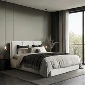 MID.YOU OBLAZINJENA POSTELJA 140 cm x 200 cm , les, tekstil, leseni material krem barve