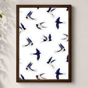 WallXpert uramljena MDF slika 3752KACT-046, lastavice u letu na beloj pozadini, 37 x 52 cm