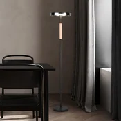Trio Lighting Talna svetilka LED Celeste krom/les 160 cm steklo/kovina Touchdim - Dnevna soba/jedilnica - Sodobni - krom, svetel les, črna