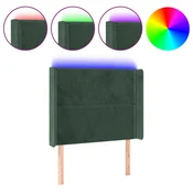 Vidaxl LED posteljno vzglavje temno zeleno 93x16x118/128 cm žamet