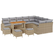 set vrtnih sofa od 13 komada s jastučićima Bež Poly Rattan Acacia 2-sjedala vrtni sofa s odlaganjem i jastučićima Bež Poly Ratt