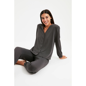Trendyol Anthracite Shirt-Jogger Knitted Pajamas Set