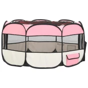 Vidaxl Zložljiva pasja ograjica s torbo roza 145x145x61 cm