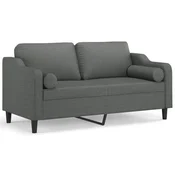 Vidaxl Kavč dvosed z blazinami temno siv 140 cm blago