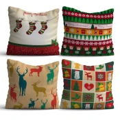 Aberto Design NYXMAS05 Set od 4 dekorativnih jastuka, 43 x 43 cm, Šareni