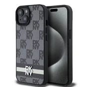 DKNY Etui DKNY Leather Checkered Mono Pattern & Printed Stripes za iPhone 15/14/13 - črno
