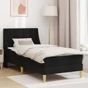 vidaXL Posteljni okvir z vzmetnico Črna 90 x 190 cm Poliester