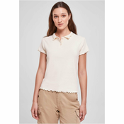 Womens White Sand Rib Polo T-Shirt