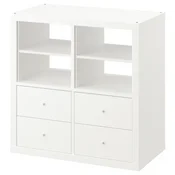 KALLAX Regal, s 4 predali/z 2 vstavkoma za polico bela, 77x77 cm