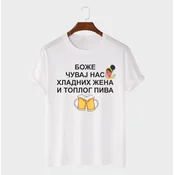 MAFIMI Muška majica Boze cuvaj nas hladnih zena i toplog piva, Bela