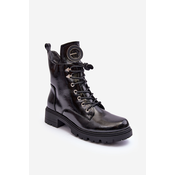 Patent Worker Ankle Boots with Black Hot Decoration