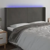 Vidaxl vidaXL Vzglavje postelje z LED diodo temno sivo 203x16x118/128 cm žametno
