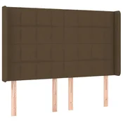 Vidaxl Vzglavje z ušesi temno rjavo 147x16x118/128 cm blago