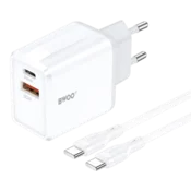 Polnilnik USB-A + USB-C BWOO CDA182, QC 38W + kabel 1 m – črn