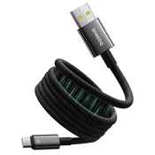 Pleteni kabel za punjenje i prijenos podataka 100W USB-A u USB-C Baseus Tungsten Gold s magnetskim namatanjem - 1m - crni