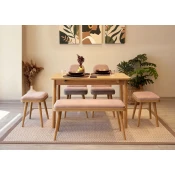 HANAH HOME Vina Mini 03 0900 Oak Stone Produžni set trpezarijskih stolova i stolica (6 komada))