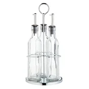 4-piece set, contains 3 bottles for oil and vinegar and chromed holder