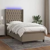 Greatstore Box spring postelja z vzmetnico LED taupe 100x200 cm blago