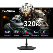 Nikcorp Gaming monitor 24,5 IPS Full HD 320Hz 1ms, brez okvirjev, Adaptive Sync, 2x HDMI, 2x DisplayPort, VESA, črn, za igralce, 100% sRGB, zmanjšanje modre svetlobe, tekoča slika za FPS in dirkalne igre
