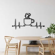 WallXpert metalni zidni ukras 5361, šolja kafe na liniji otkucaja srca, 60 x 31 cm, crni