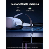 Ugreen angled USB-C 60W cable compatible with Oculus Quest 2/ Pico 4 and PC/Steam VR, for VR headset and gaming, 5M.