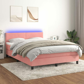 Greatstore Box spring postelja z vzmetnico LED roza 140x190 cm žamet