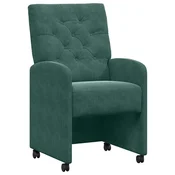 Vidaxl Jedilni stoli s kolesi 2 szt. Temno zelena 58 x 67 x 97 cm Žamet