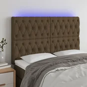 Greatstore LED posteljno vzglavje temno rjavo 144x7x118/128 cm blago