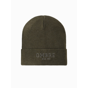 Ombre Mens knitted beanie cap with embroidered inscription - olive