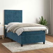 Greatstore Box spring postelja z vzmetnico temno moder 90x190 cm žamet