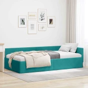 Kutni okvir kreveta s uzglavljem Tirkizna 80 cm x 200 cm Baršun