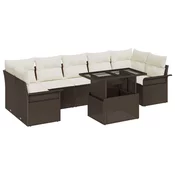 8 komada set vrtnh sofa s jastučićima smeđi poly ratan 2-sjed ili dvosedna vrtna sofa s spremištem i jastučićima smeđi poly rat