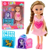 Mini punčka s mačkami v transportnih škatlah - 14 cm - roza