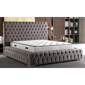Casa Padrino Luxury Chesterfield Double Bed Gray/Silver - Different Sizes - Solid Wood Bed with Headboard and Mattress - Bedroom Furniture - Luxury Furniture - Chesterfield Furniture