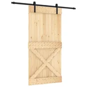 Vidaxl Drsna vrata Naravna in črna 100 x 210 cm Masiven borov les