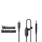 INF Večfunkcijski polnilni kabel USB-C na DC z digitalnim zaslonom – nastavljiva napetost v 6 stopnjah PD3.1 140W s 28 adapterji, (5000277034)