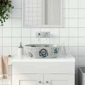 vidaXL Nadpultni umivalnik siv in moder ovalen 47x33x13 cm keramika