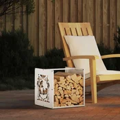 vidaXL Stojalo za drva belo 40x40x40 cm hladno valjano jeklo