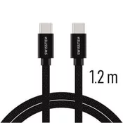 Swissten USB-C - USB-C podatkovni in polnilni kabel, črn, 1,2 m