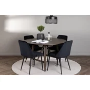Venture Design Jedilna miza in stol komplet, okrogla miza 100x75 cm, temno rjava in črna