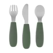 Petite&Mars Take&Match Stainless Steel Cutlery Set pribor za otroke Misty Green 12m+ 3 kos